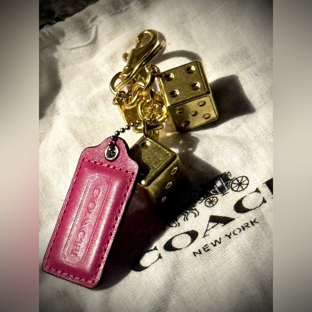 PINK COACH HANGTAG WITH GOLDEN DICE BAG CHARM + DUSTY - Picture 8 of 8